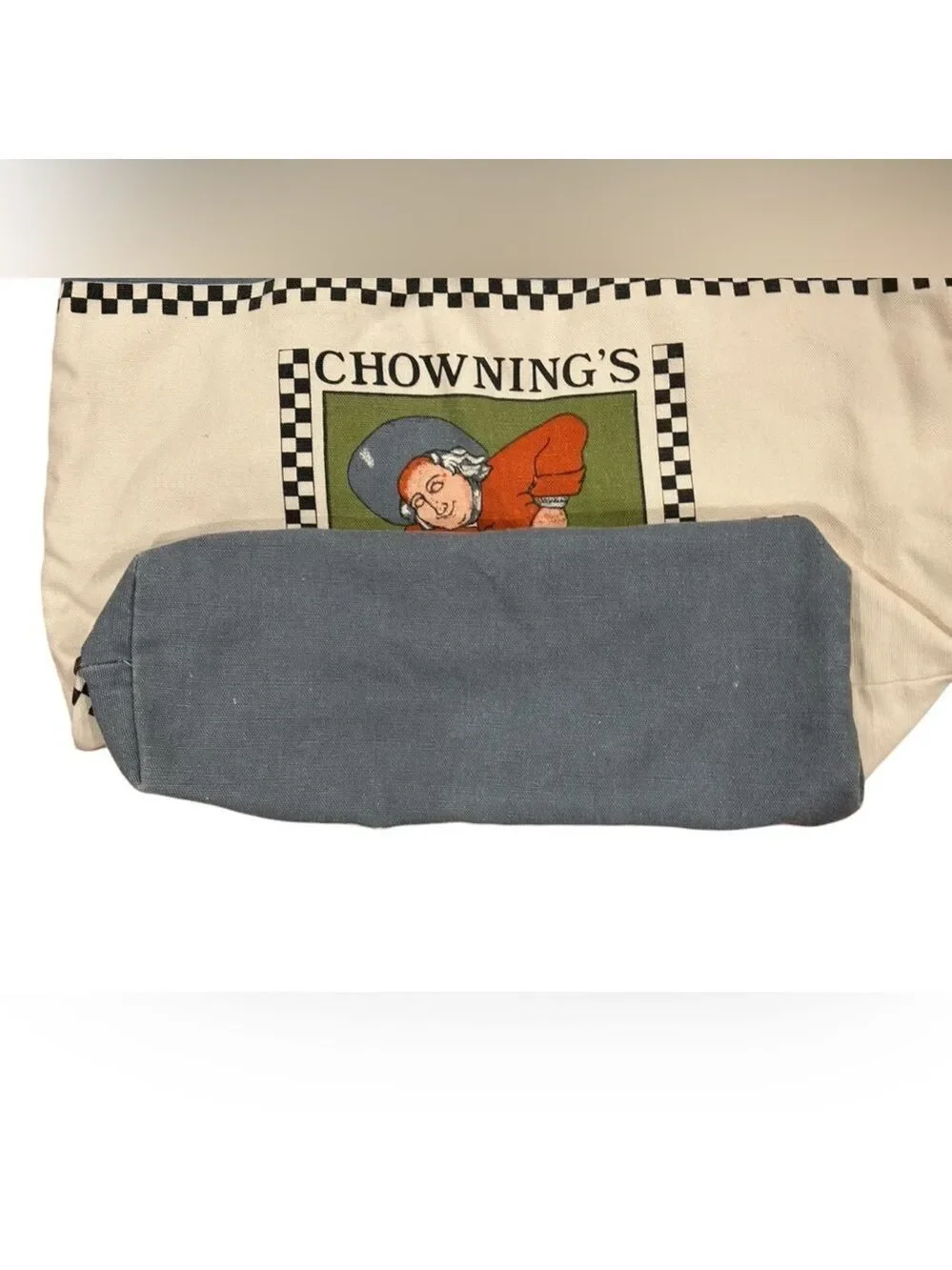 2PC 80s WILLIAMSBURG CWF COTTON TOTE WHIMSY CHOWNINGS TAVERN & KINGS ARMS TAVERN